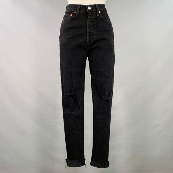 RE/DONE Size 28 Black Cotton Blend Distressed High Waisted Jeans - Picture 1 of 7